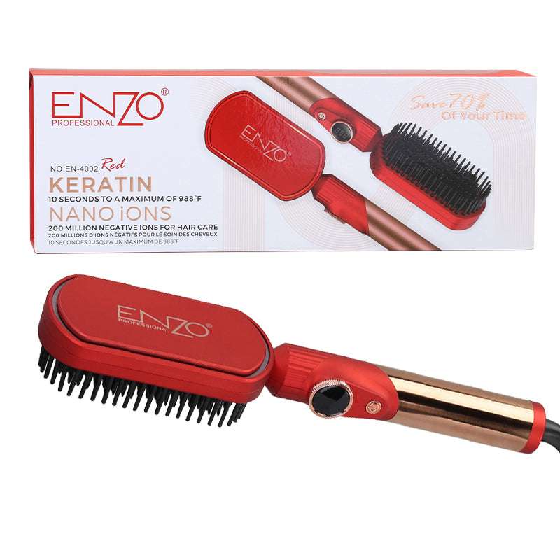 Brosse Plate Lissante ENZO EN-4002 — Peigne Chauffant Portable