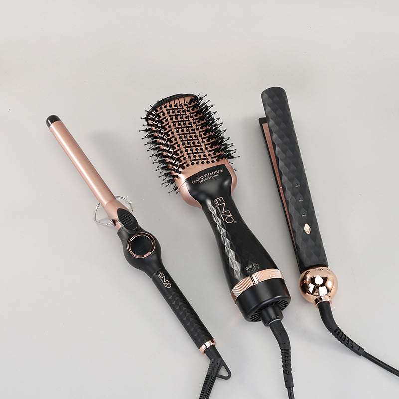 Coffret Coiffure ENZO 3-en-1 — Lisseur + Boucleur + Brosse Soufflante
