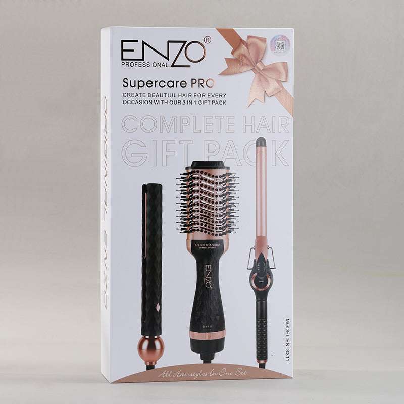 Coffret Coiffure ENZO 3-en-1 — Lisseur + Boucleur + Brosse Soufflante