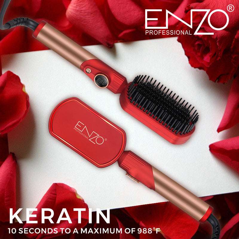 Brosse Plate Lissante ENZO EN-4002 — Peigne Chauffant Portable