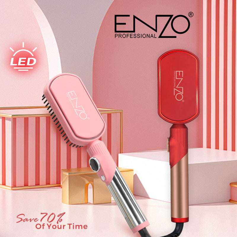 Brosse Plate Lissante ENZO EN-4002 — Peigne Chauffant Portable